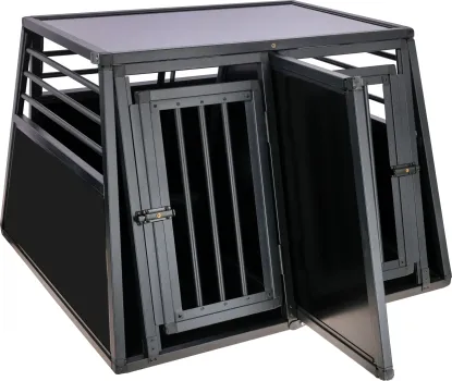 Auto Hundebox - Alu-Transportbox Vacation mit Antirutschmatte, eintürig oder zweitürig, schwarz