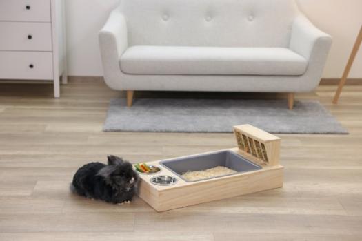 Kaninchen Buddelkiste mit Futterstation und Heuraufe Echtholz unbehandelt - auch als Nagertoilette nutzbar