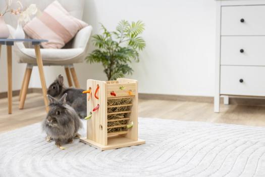 Heuraufe Meerschweinchen und Kaninchen - Heu- und Gemüseturm - Futterraufe Echtholz 24 x 24 x 30 cm