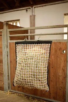 Heunetz engmaschig mit Füllhilfe - Futtersparnetz für Pferde, Esel, Alpakas etc