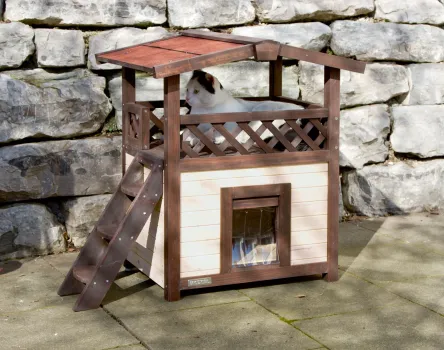 Katzenhaus 4 Seasons Deluxe Outdoor winterfest - beheizbares Isoliertes Katzenhäuschen für jede Jahreszeit 88 x 57 x 77 cm
