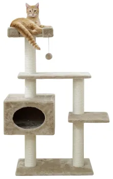 Kratzbaum Emmy - Höhe 111 cm Katzenbaum mit Katzenhöhle, beige, für Katzen und Kitten