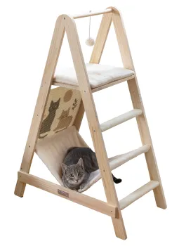 Designer Kratzbaum Kerbl Ladder 2.0 - Katzenkratzbaum und Katzenleiter in Einem, mit Hängematte und 2 Liegeflächen 104 cm