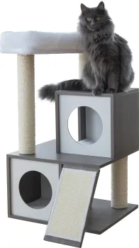 Kratzbaum für Katzen Flair - 86 cm - weiß / grau Echtholz, Designer Katzenbaum im edlen Look