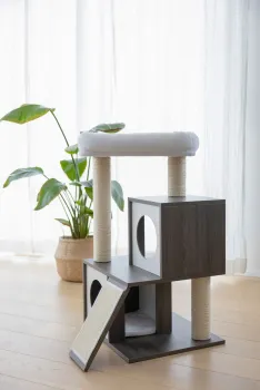 Kratzbaum für Katzen Flair - 86 cm - weiß / grau Echtholz, Designer Katzenbaum im edlen Look