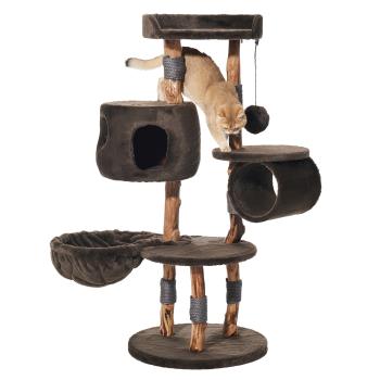 Designer Kratzbaum Gena Echtholz natur Nobby - Birnenbaum-Holz Naturprodukt dunkelbraun