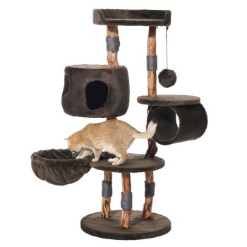 Designer Kratzbaum Gena Echtholz natur Nobby - Birnenbaum-Holz Naturprodukt dunkelbraun