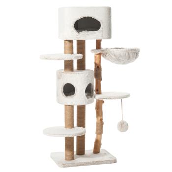 Nobby Kratzbaum Loya Echtholz – Natur-Katzenbaum mit Jute & XL Kuschelhöhle