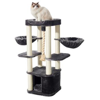 Nobby Kratzbaum Mugla - großer Katzenbaum dunkelgrau, großes waschbares Katzenbett, ideal für mehrere Katzen