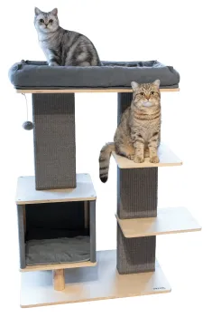 Kratzbaum Noah IV grau - Kerbl Designer Katzenbaum Echtholz, eckige Kratzsäulen, als Eckkratzbaum geeignet