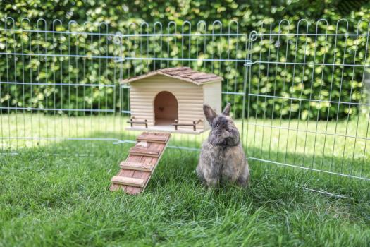 Nagerhaus Nature mit Gitterbefestigung - Häuschen für Kaninchen und meerschweinchen für Freigehege, mit Rampe