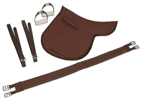 [B-Ware] Haflinger-Sattel braun, Covalliero Sattelset - Starterset inkl. Satteldecke, 2 Steigbügel, Steigbügelriemen, Sattelgurt