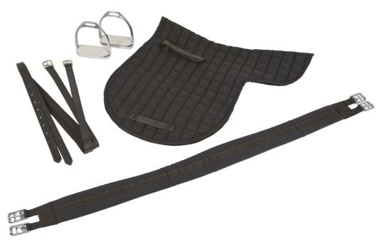 [B-Ware] Haflinger-Sattel schwarz, Covalliero Sattelset - Starterset inkl. Satteldecke, 2 Steigbügel, Steigbügelriemen, Sattelgurt