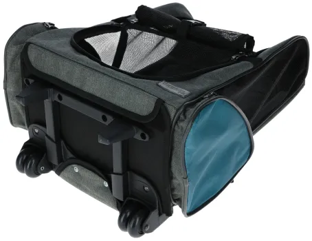 Hundetrolley Vacation 41 x 26 x 55 / 103 cm, grau / blau - Trolley für kleine Hunde - Transporttrolley als Autositz und Hunderucksack nutzbar