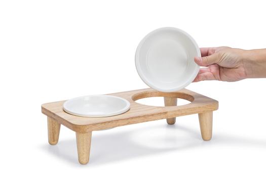 Holz Dinnerset Djeha Designed by Lotte - Futterbar - Doppelnapf für Katzen