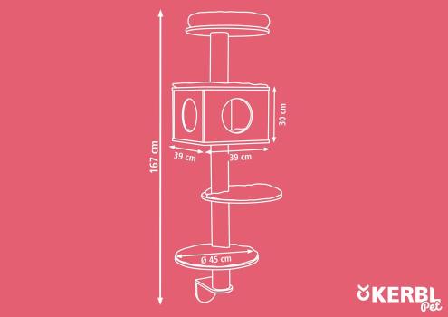 Kratzbaum Wandmontage Kerbl Dinari [167 cm] Wandkratzbaum für Katzen, Kissen abnehmbar und waschbar