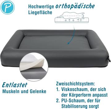 Petlando Orthopädisches Hundebett Livorno Ortho schwarz - Gesundheitsbett wasserdicht Bezug abnehmbar