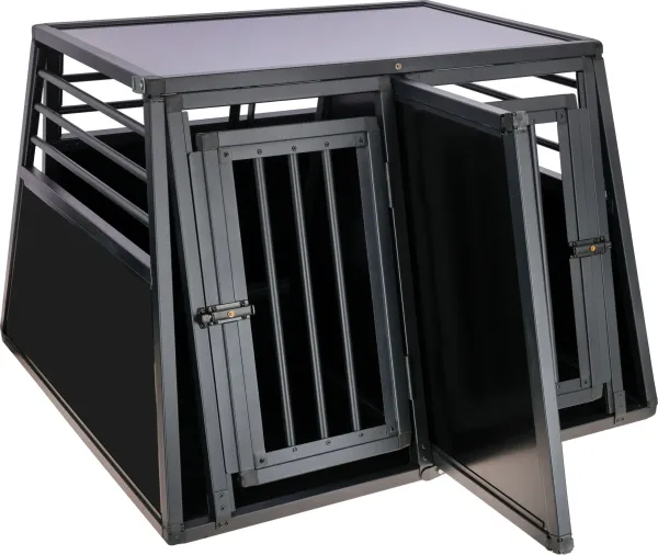 Auto Hundebox - Alu-Transportbox Vacation mit Antirutschmatte, eintürig oder zweitürig, schwarz