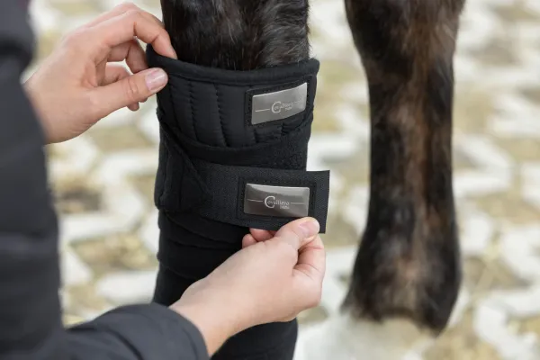 Fleecebandage CovallieroTherm 4 Stück - Bandage Thermo für Pferde, waschbare, schwarze Pferdebandagen Keramikpartikel