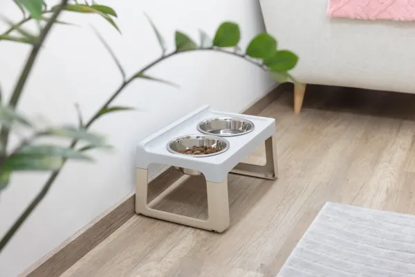 Futterbar erhöht Lifter für kleine und mittelgroße Hunde - Hundebar inkl 2 Edelstahlnäpfe Made in Italy