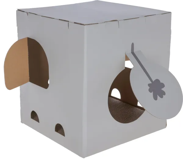 Kratzpappe Elefant für Katzen und Kitten - Katzenhöhle zum Kratzen und Spielen Indoor, 35 x 35 x 39cm, grau