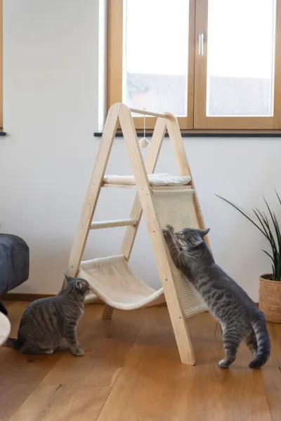 Designer Kratzbaum Kerbl Ladder 2.0 - Katzenkratzbaum und Katzenleiter in Einem, mit Hängematte und 2 Liegeflächen 104 cm