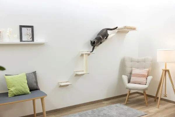 Kletterwand Monte Prado - 6 teiliger Wandkratzbaum für Katzen mit KLatzenbett, individuelle Montage, erweiterbar