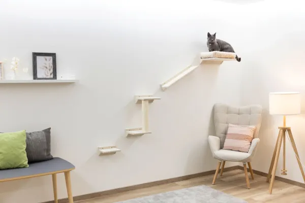 Kletterwand Monte Prado - 6 teiliger Wandkratzbaum für Katzen mit KLatzenbett, individuelle Montage, erweiterbar