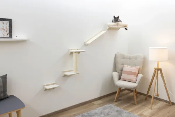 Kletterwand Monte Prado - 6 teiliger Wandkratzbaum für Katzen mit KLatzenbett, individuelle Montage, erweiterbar