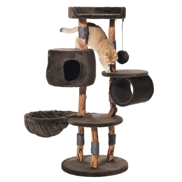 Designer Kratzbaum Gena Echtholz natur Nobby - Birnenbaum-Holz Naturprodukt dunkelbraun