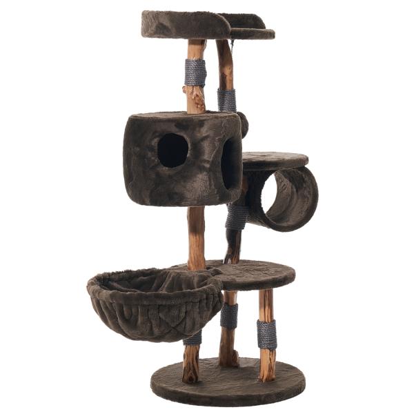 Designer Kratzbaum Gena Echtholz natur Nobby - Birnenbaum-Holz Naturprodukt dunkelbraun