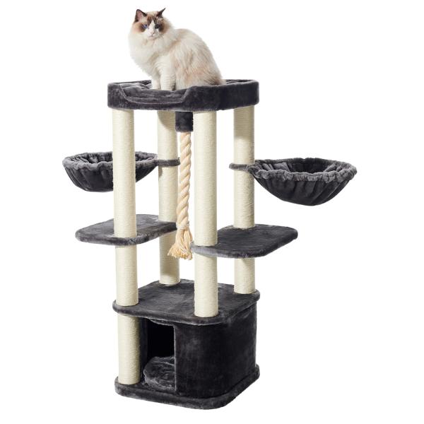 Nobby Kratzbaum Mugla - großer Katzenbaum dunkelgrau, großes waschbares Katzenbett, ideal für mehrere Katzen