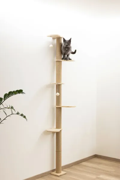 Wandkratzbaum Timber 19 x 16 x 208 cm, braun - Designer Katzenbaum Echtholz, deckenhoch