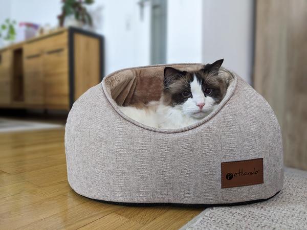 Katzenhöhle Lyon von Petlando - Katzenbett, waschbar, mit abziehbarem Wendekissen - formstabile Höhle für Katzen oder Chihuahua