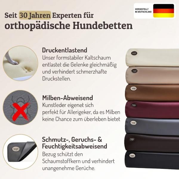 SABRO Hundekorb KUDDE - orthopädisches Premium Hundebett mit Einlage, Kunstleder, Bezug abnehmbar