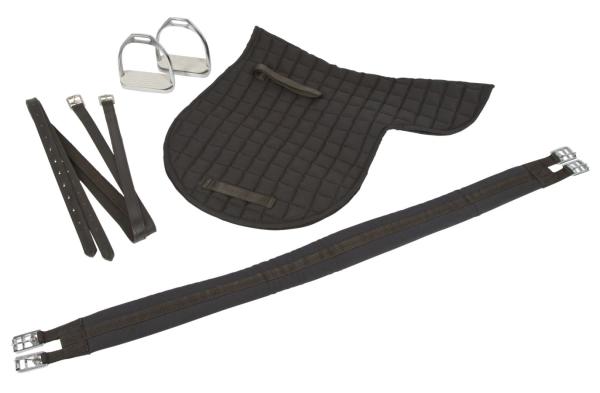 [B-Ware] Haflinger-Sattel schwarz, Covalliero Sattelset - Starterset inkl. Satteldecke, 2 Steigbügel, Steigbügelriemen, Sattelgurt